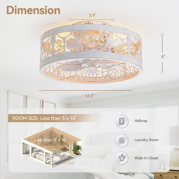 16.5-in Vintage Distressed White Low Profile Ceiling Fan with Remote Control(7-blade)