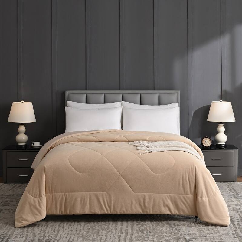 Reversible All Season Comforter, Synthetic Sherpa Winter Side, Smooth Cooling Summer Side