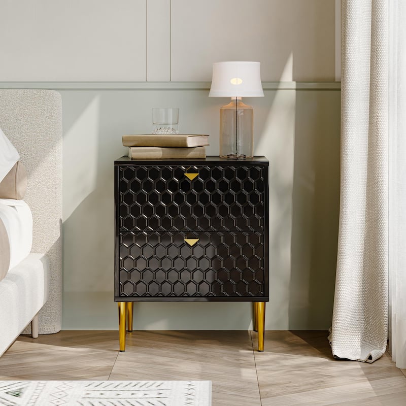 Morden Wood Furniture 2-Drawer Dresser Chest Side Table - Black