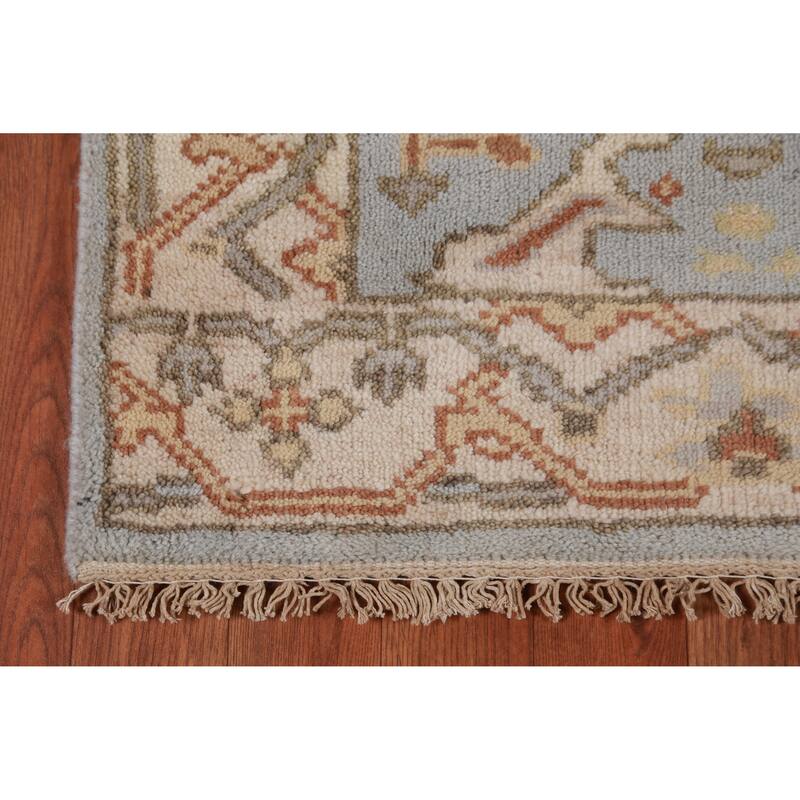 Light Blue Oushak Oriental Runner Rug Handmade Wool Carpet - 2'6" x 10'1"