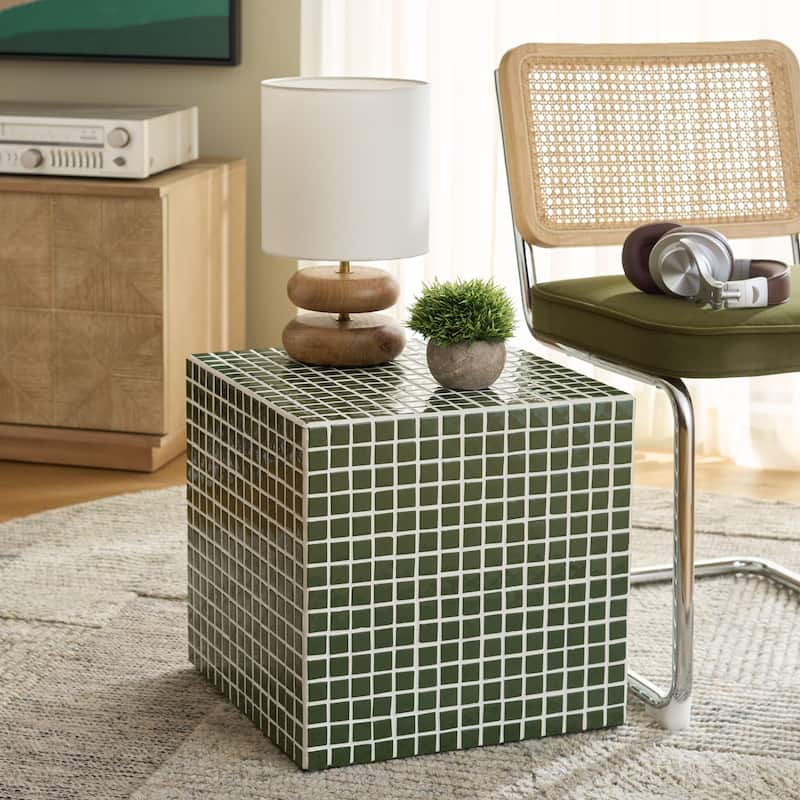 SAFAVIEH Home Hikari Cube Accent Table - 16"W x 16"D x 16"H - Dark Green