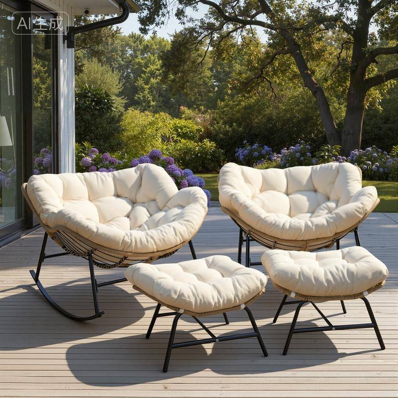 FINCATI Outdoor Rocking Papasan Chair, Rocking Chair Outdoor, 450 lbs Indoor Oversized Rocking Papasan, Comfy Rocking Egg Chair - 4 PCS-Beige