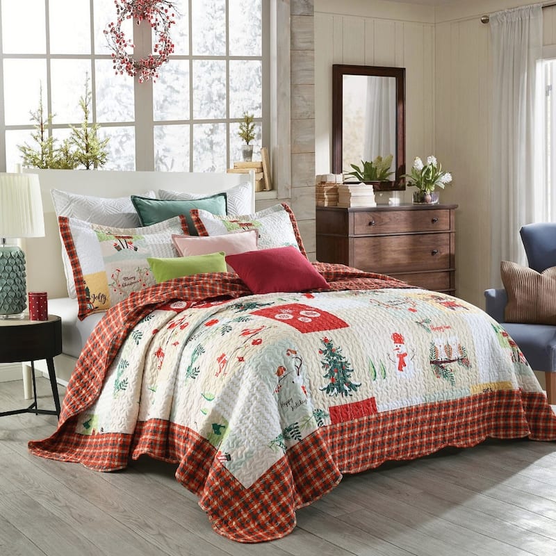 MarCielo Christmas Quilt Set King B022, 1 Quilt 2 Pillow Shams