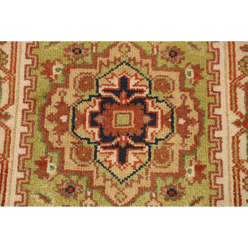 Light Green Heriz Serapi Indian Runner Rug Hand-Knotted Wool Carpet - 2'6" x 8'0"