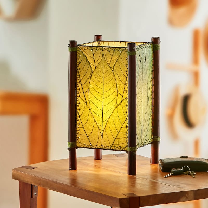 Eangee Handmade Fortune Table Lamp, Cocoa Leaves Shade, 9 x 9 x 15 in.