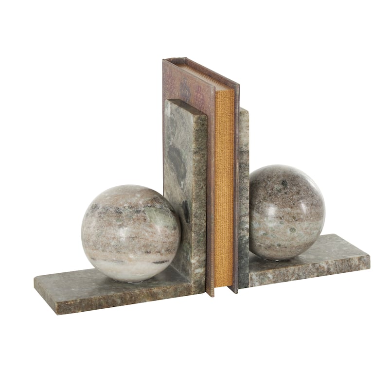 Marble Geometric Sleek Orb Decorative Bookends with L- Shaped Bases - Set of 2 White, Black, Gray - Roche River Decor