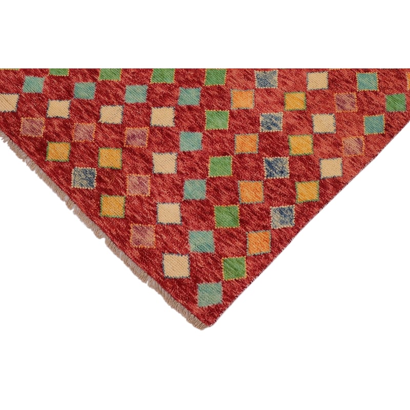 Shabby Chic Balochi Pruitt Red/Blue Hand Knotted Wool Rug - 3'3'' x 5'0''