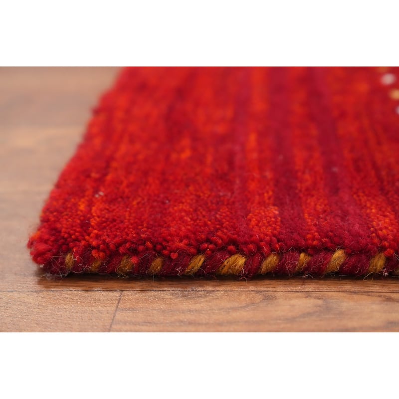 Hand Knotted Oriental 100% Wool Carpet Tribal Animal Pictorial Red Gabbeh Area Rug - 8' 1'' X 5' 5''