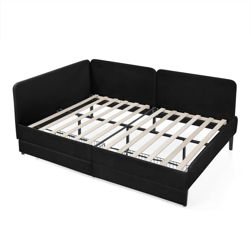 Velvet Upholstered Platform Bed Frame with 2 Storage Drawers