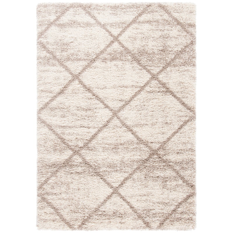 SAFAVIEH Hudson Shag Estella Diamond Trellis 2-inch Thick Rug - 5'3" Square - Multi Ivory/Beige - Square