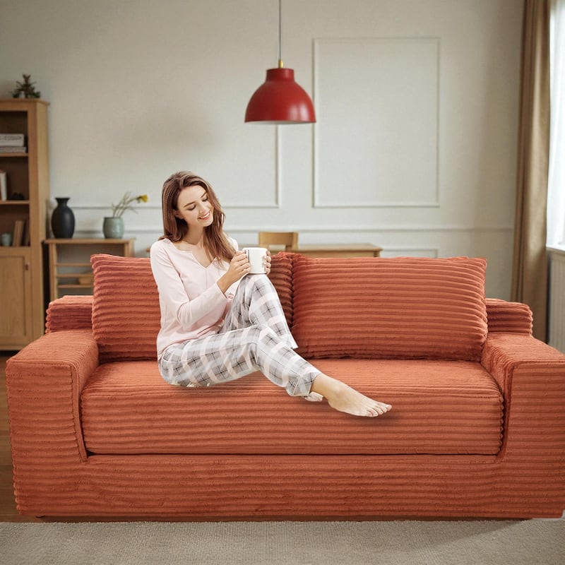 Convertible Memory Foam Loveseat Sofa Bed, No-Assembly Corduroy 2-in-1 Couch with Steel Frame for Small Spaces