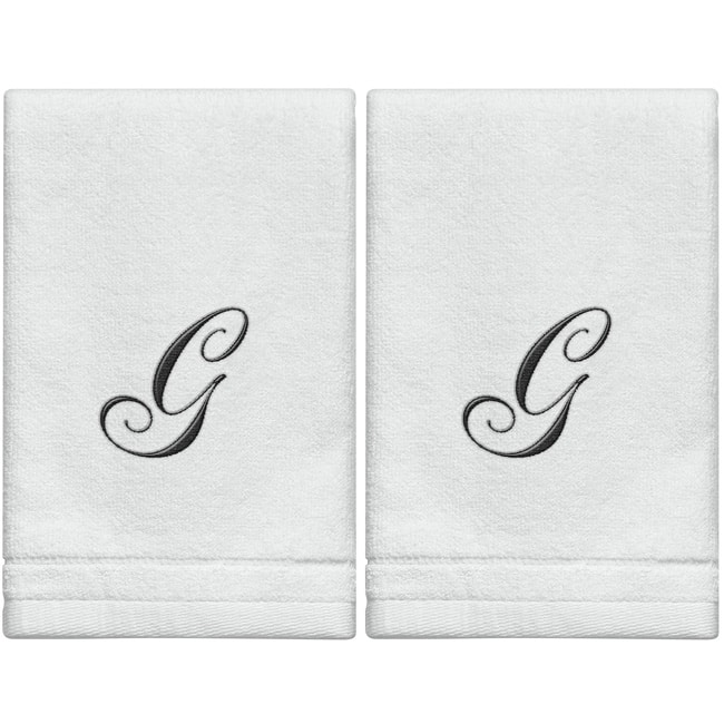 Creative Scents White Monogrammed Initial Fingertip Towels with Black Embroidery - G