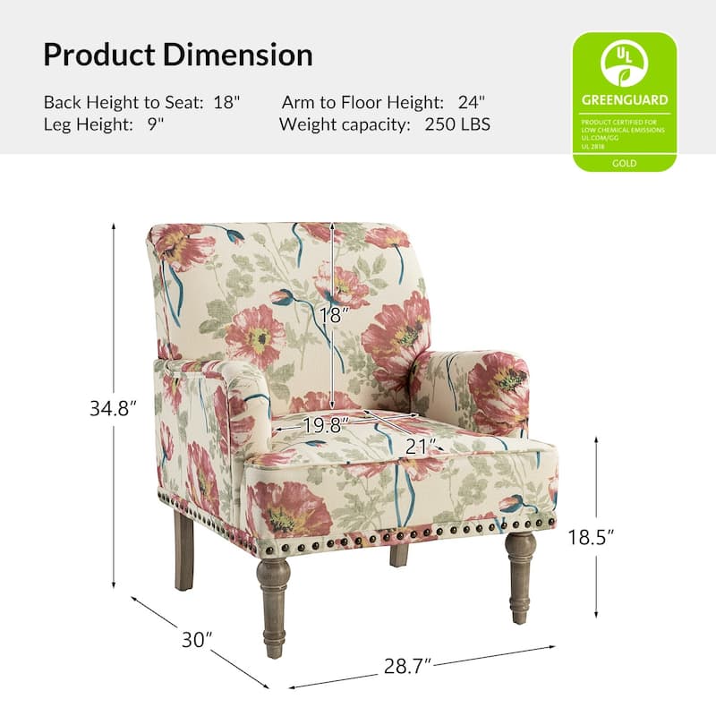 Geltrude Traditonal Floral Fabric Design Upholstered Accent Armchair with Turned Legs by HULALA HOME