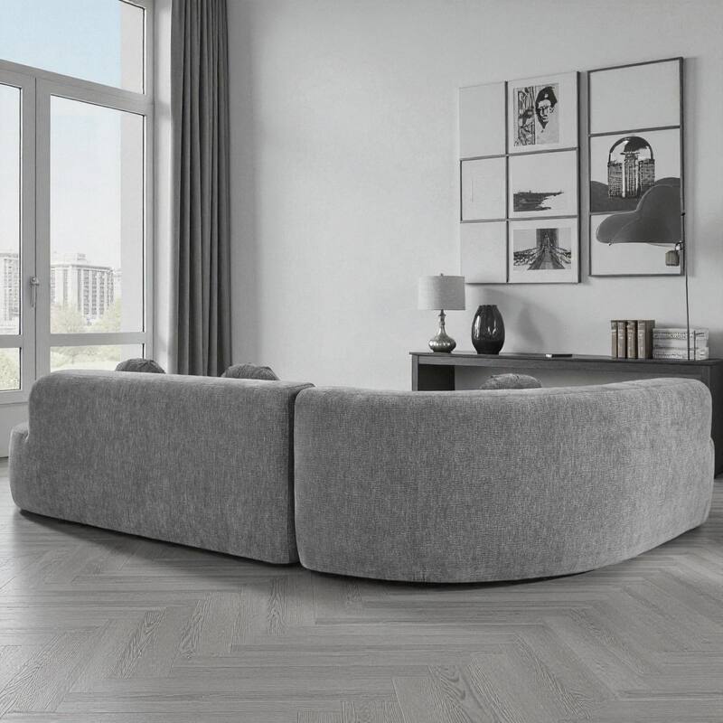 122" Extra Large Curved Sectional Sofa Soft Upholstery with 3 Round Cushions High-Resilience Foam Modern Living Room Couch