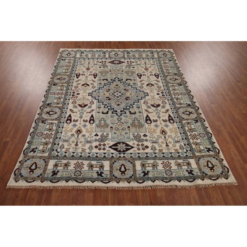 Tribal Geometric Heriz Serapi Area Rug Handmade Oriental Wool Carpet - 7'10"x 9'7"