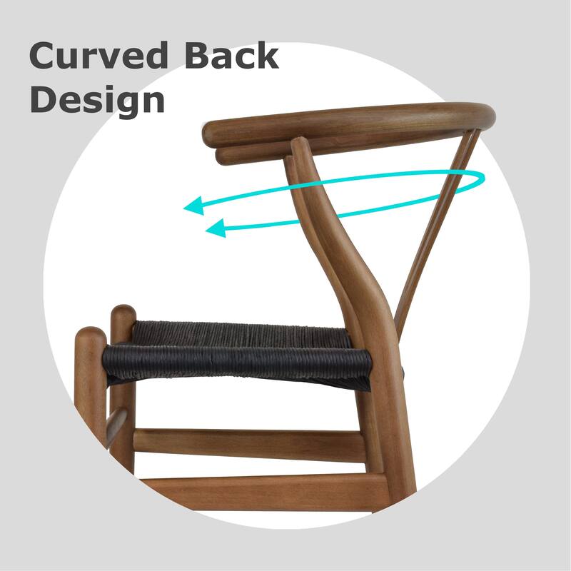 Set of 2 Natural Modern Wood Dining Chair With Back Y Arm Armchair Hemp Seat Home Restaurant Office Desk Work Kitchen