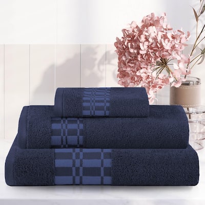 Superior Larissa Cotton Embroidered Geometric Border 3-Piece Towel Set
