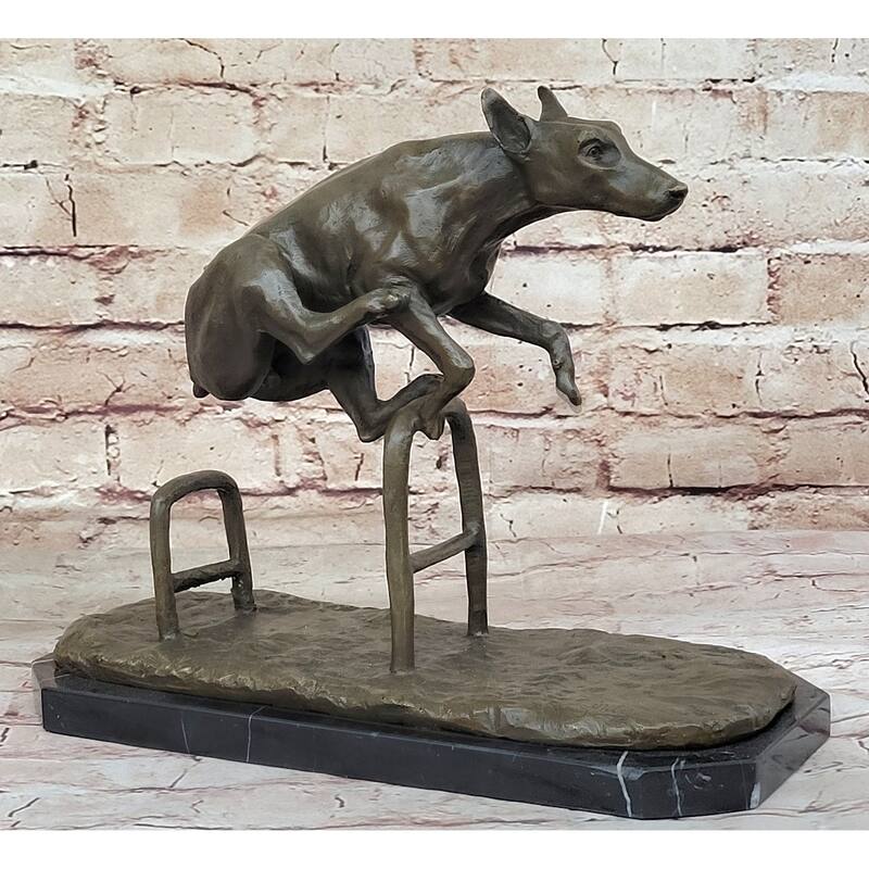 Dog Jumping Hurdle Bronze Sculpture Show Competition Trophy Original Art