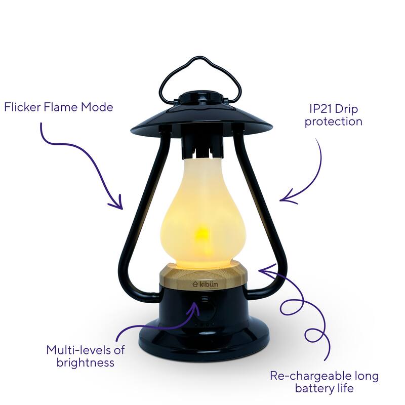 Kibun by Bulbrite Bonfire Cordless LED Outdoor Table Lamp + Dimmer Built-in Rechargeable Battery 3-Level Brightness + Power Bank