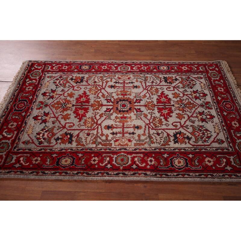 Heriz Serapi Oriental Accent Rug Handmade Wool Carpet - 4'0" X 5'11"