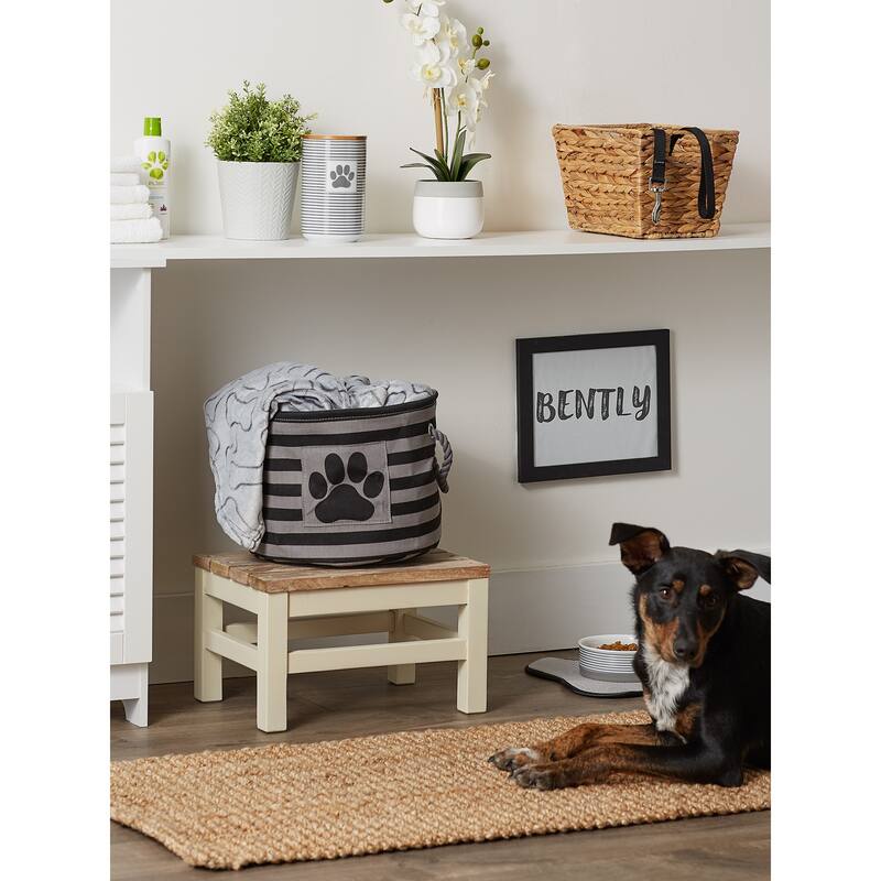 Bone Dry Polyester Pet Bin Stripe With Paw Patch Black Rectangle Large