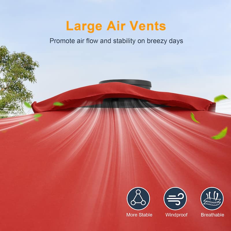 LIVOOSUN 10x6.5ft Steel Solar-Powered LED Patio Umbrella,w/Crank Tilt