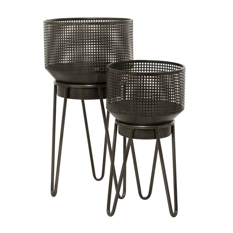 Metal Planter with Removable Stand - Set of 2 Black - Roche River Decor - 15"W x 15"L x 30"H
