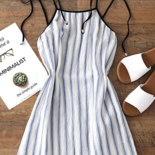 Shop Zan Style Women Stripe Mini Dress Casual Spaghetti Strap
