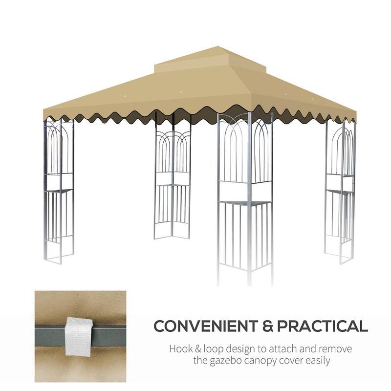 10x10 Ft Double Tiered Gazebo Replacement Canopy with Wavy Border, UV Protection & Mosquito Net - Tan