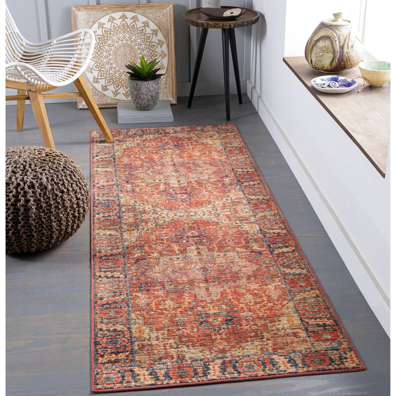 Artistic Weavers Uska Persian Machine Washable Area Rug - Red - 2' 7" x 7' 3"