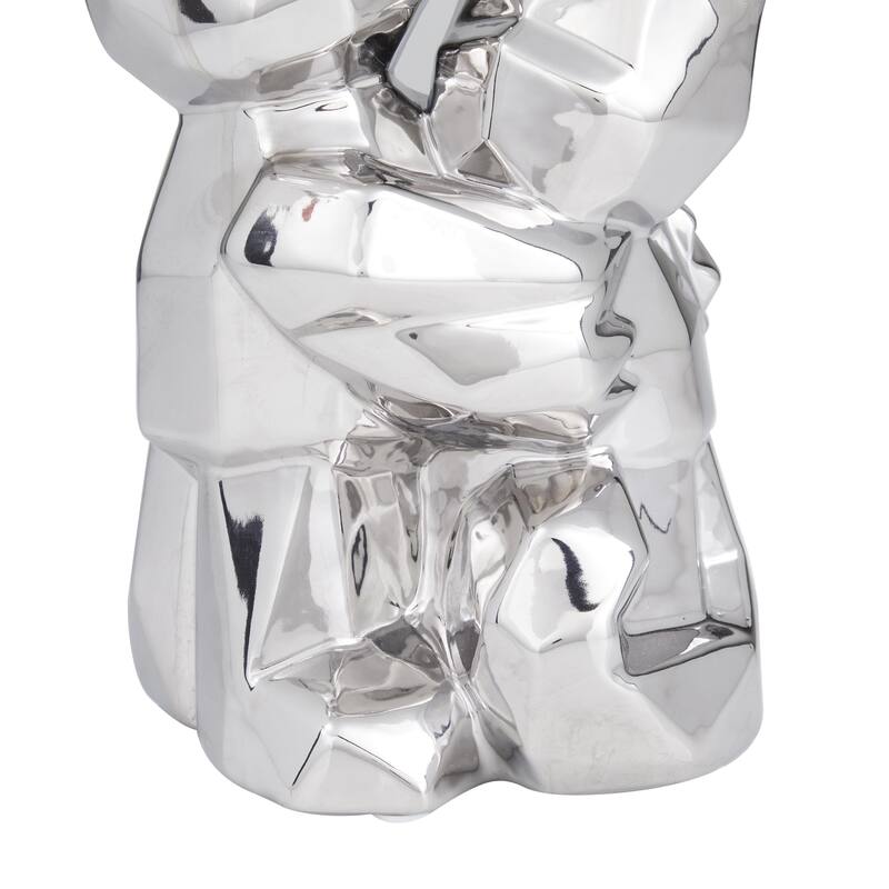 Porcelain Ceramic Dog Cubist Sculpture - Silver - Roche River Decor