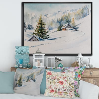 Designart 'Little House In The Winter Mountains' Traditional Framed Canvas Wall Art Print