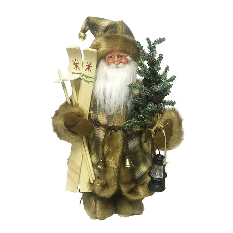 16" Standing Woodsman Santa Christmas Figurine with Skis