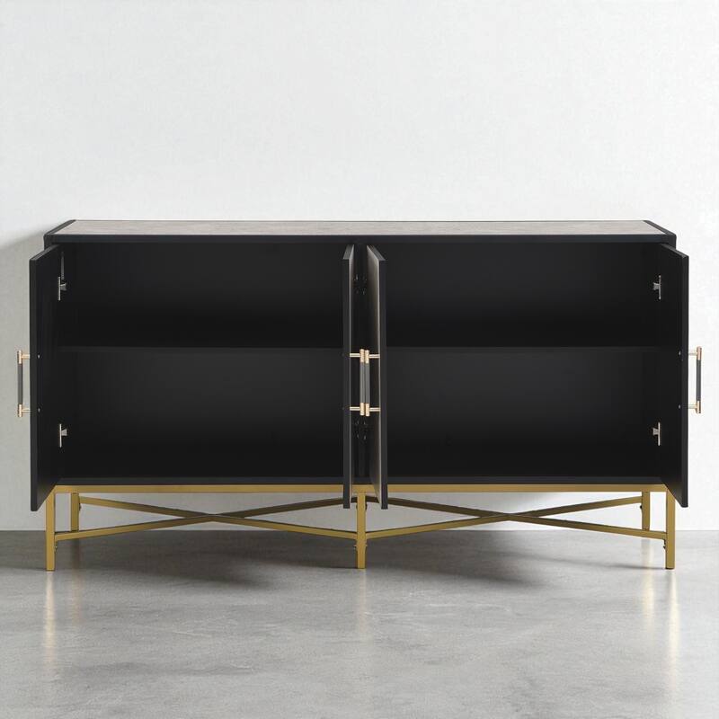 Four-Door Sideboard with Metal Frame and Cross-Leg Design, 62.20" Storage Cabinet for Modern Decor