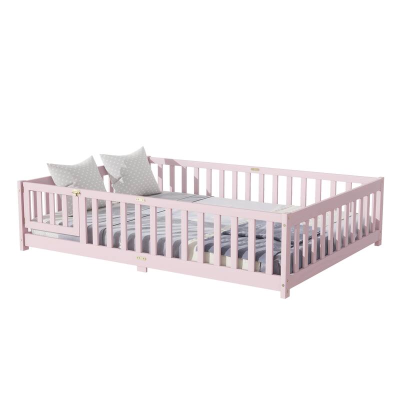 Modern Floor Platform Bed with Fence and Door