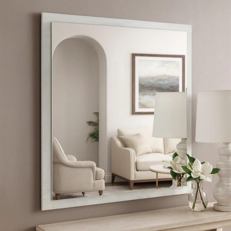 40 Inch Rectangular Wooden Frame Modern Mirror, Gray