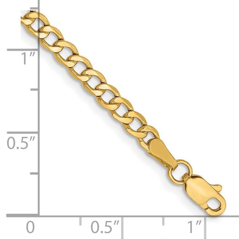 Curata 14k Yellow Gold 3.35mm Semi Solid Curb Chain Bracelet Options: 7" 8"