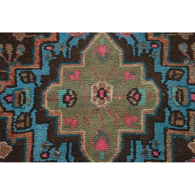 Geometric Hamedan Persian Vintage Runner Rug Handmade Wool Carpet - 3'1"x 10'3"