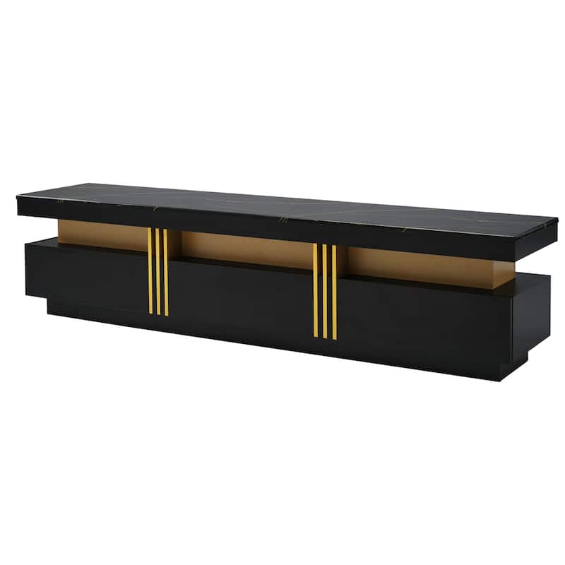 High Gloss TV Stand Media Console Table with Faux Marble Top for TVs Up to 78'', Living Room Entertainment Center with 3 Drawers