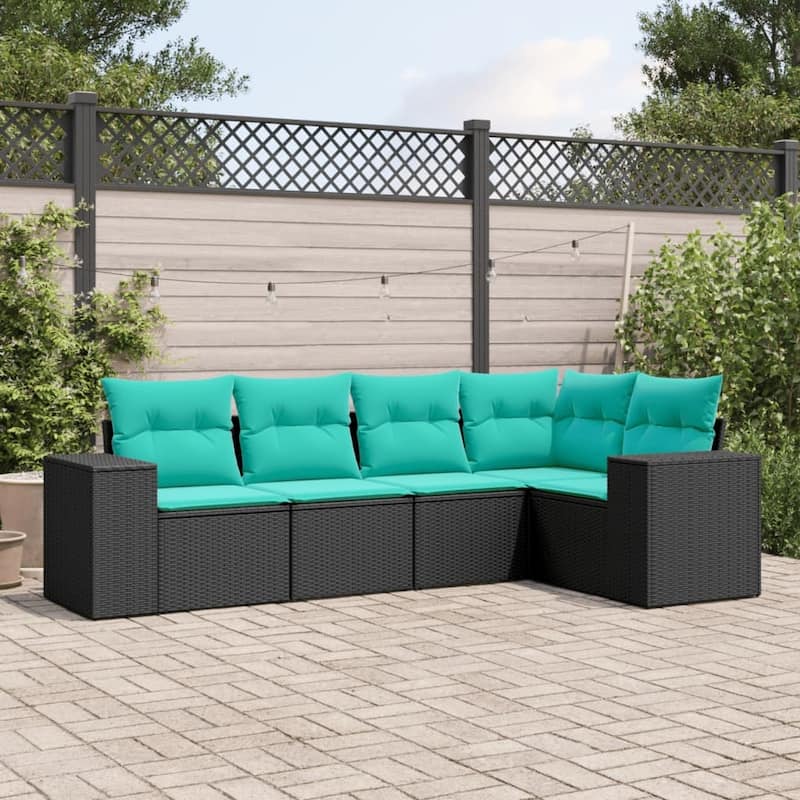 vidaXL 5 Piece Patio Sofa Set with Cushions Black Poly Rattan - 21.7 x 24.4 x 27.2-Without table
