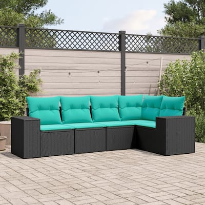 vidaXL 5 Piece Patio Sofa Set with Cushions Black Poly Rattan