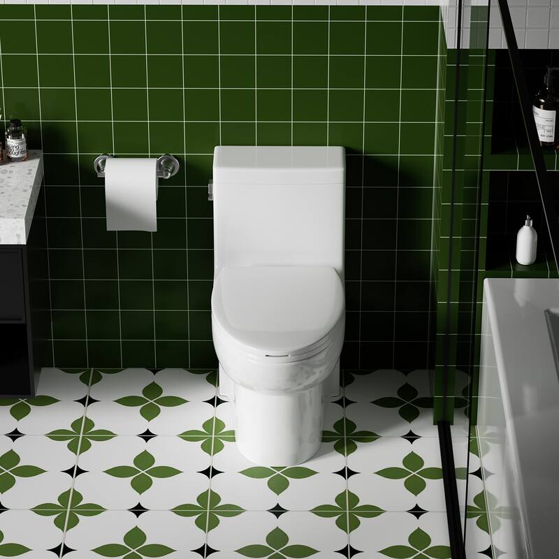 1.28Tornado Flush One-piece Toilet Elongated,Siphonic Side Press Single Flush,17" ADA Chair Height Seat