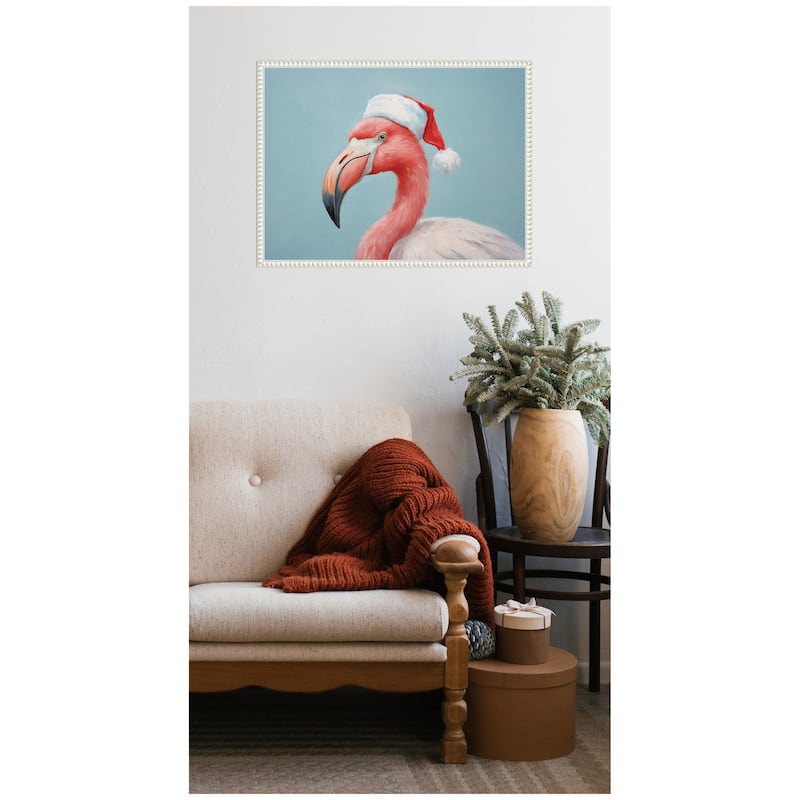 Kate and Laurel Sylvie Beaded Flamingo Santa Hat Portrait Framed Canvas by The Creative Bunch Studio