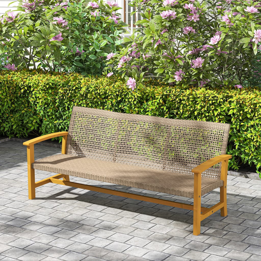 3-Seat Wicker Outdoor Sofa with Steel Frame for Patio - 70.9" L x 27.6" W x 31.1" H