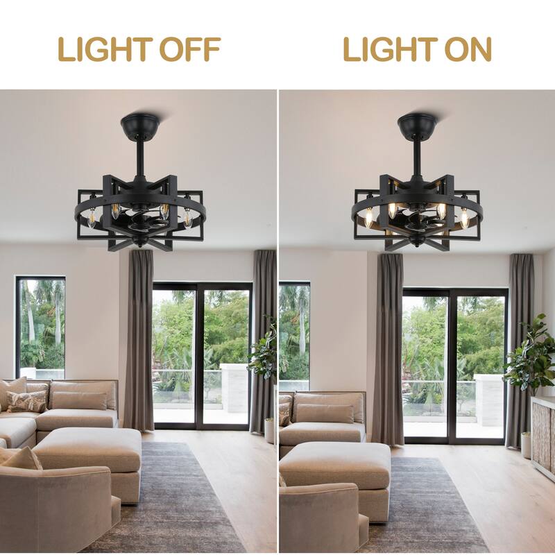 18" Oaks Aura Spacecraft-inspired Industrial Black Ceiling Fan with Lights, 3-Speed Reverisable Ceiling Fan with Remote