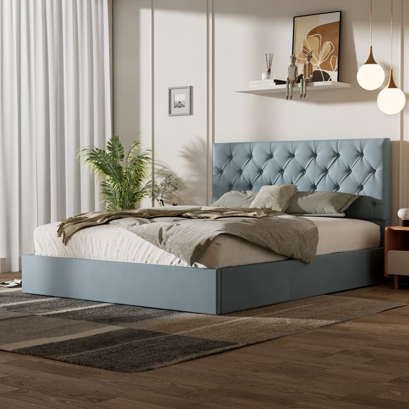 Plywood Frame Upholstered Platform Bed with Lift-up Storage