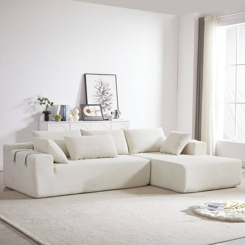 Upholstered 108" L with 6 Pillows Right Chaise Sectional Sofa - Beige Chenille
