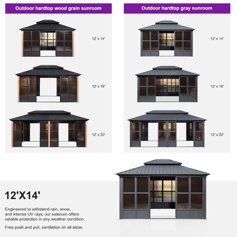 PURPLE LEAF Double Top Outdoor Sunroom Screen House Patio Hardtop Gazebo