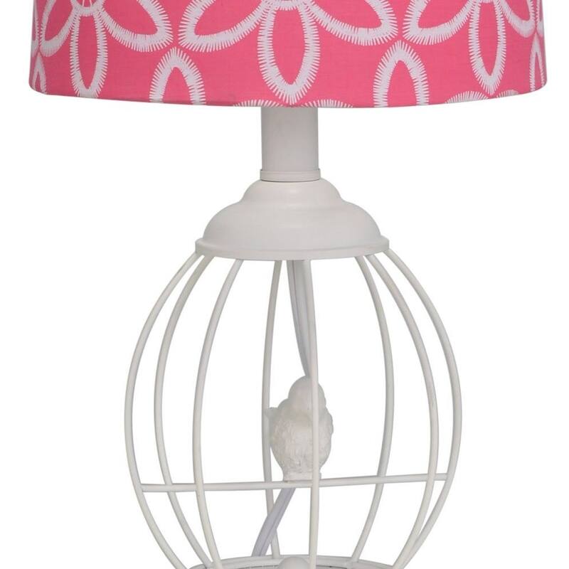 Birdcage 17" Metal Table Lamp with Linen Shade, White