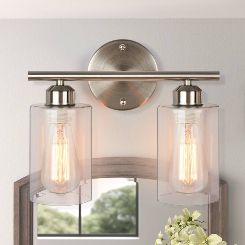 Starsky 2-Light 13inch Modern Bathroom Vanity Light Wall Sconces with Cylinder Glass Shade
